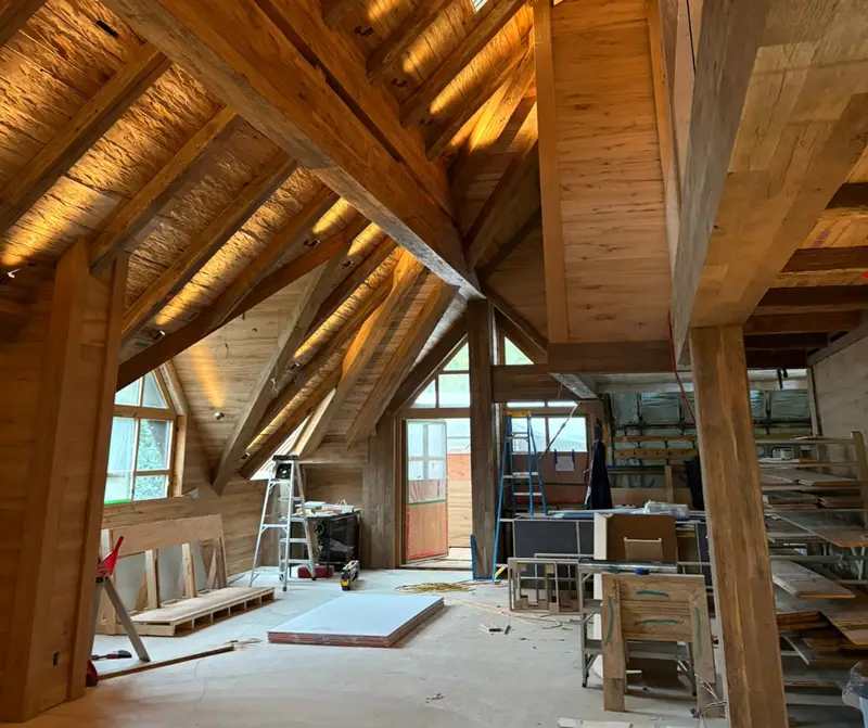 Great room ceiling and lighting in place - Whistler Chalet